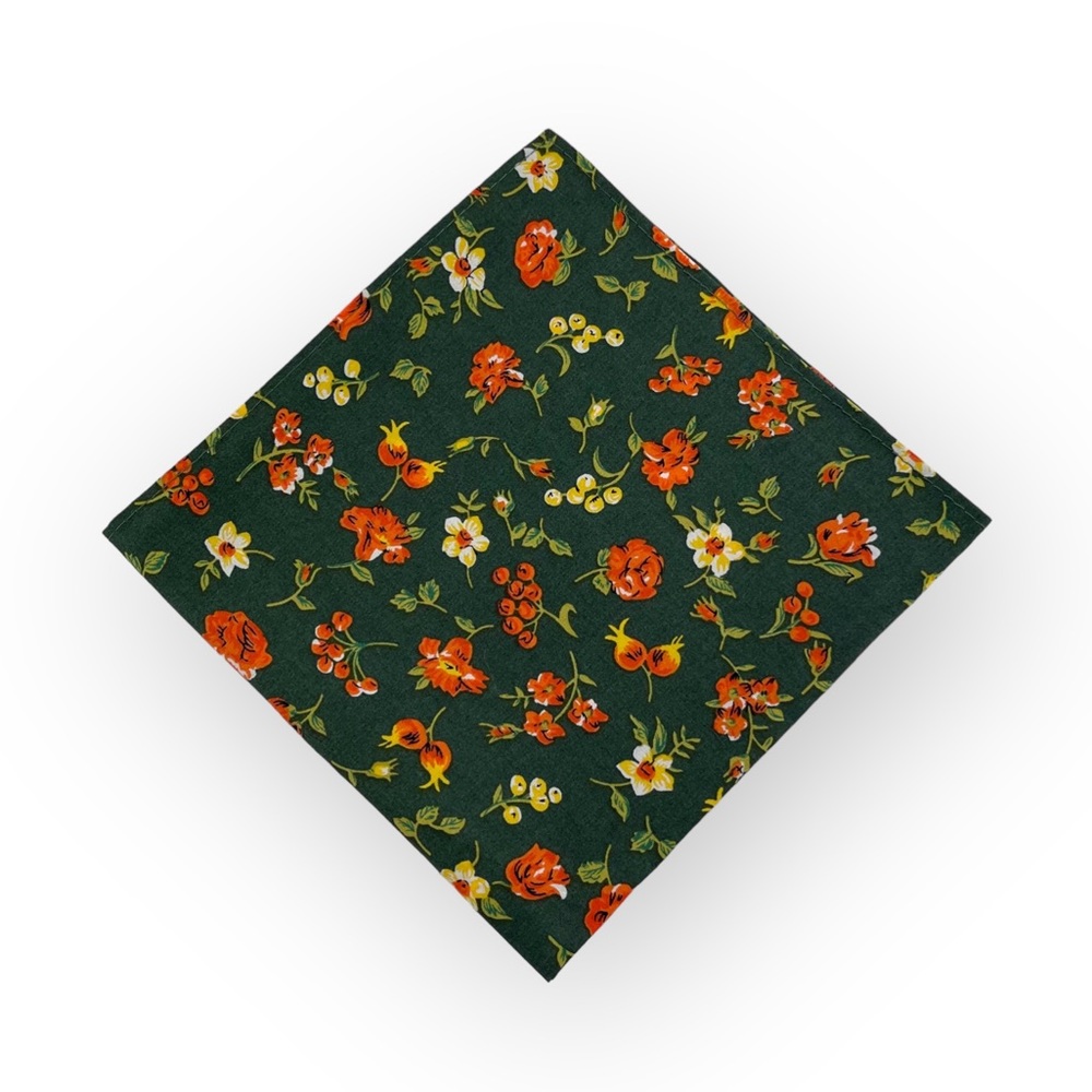 Forest Green w/ Paprika Floral Pocket Square
